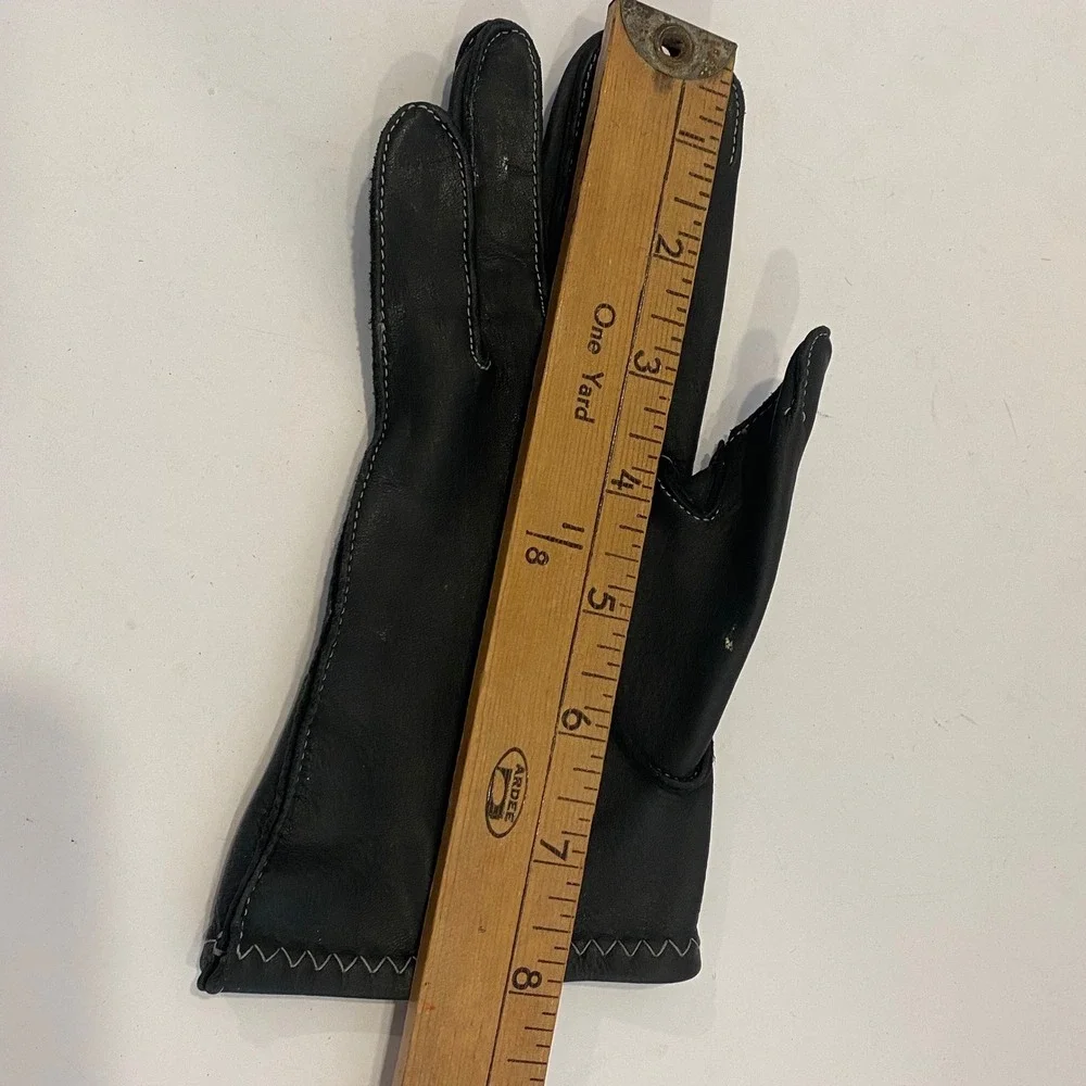 Taxidermy Studios Deerskin Leather Gloves Womens 6.5 Contrast Stitch Cadet